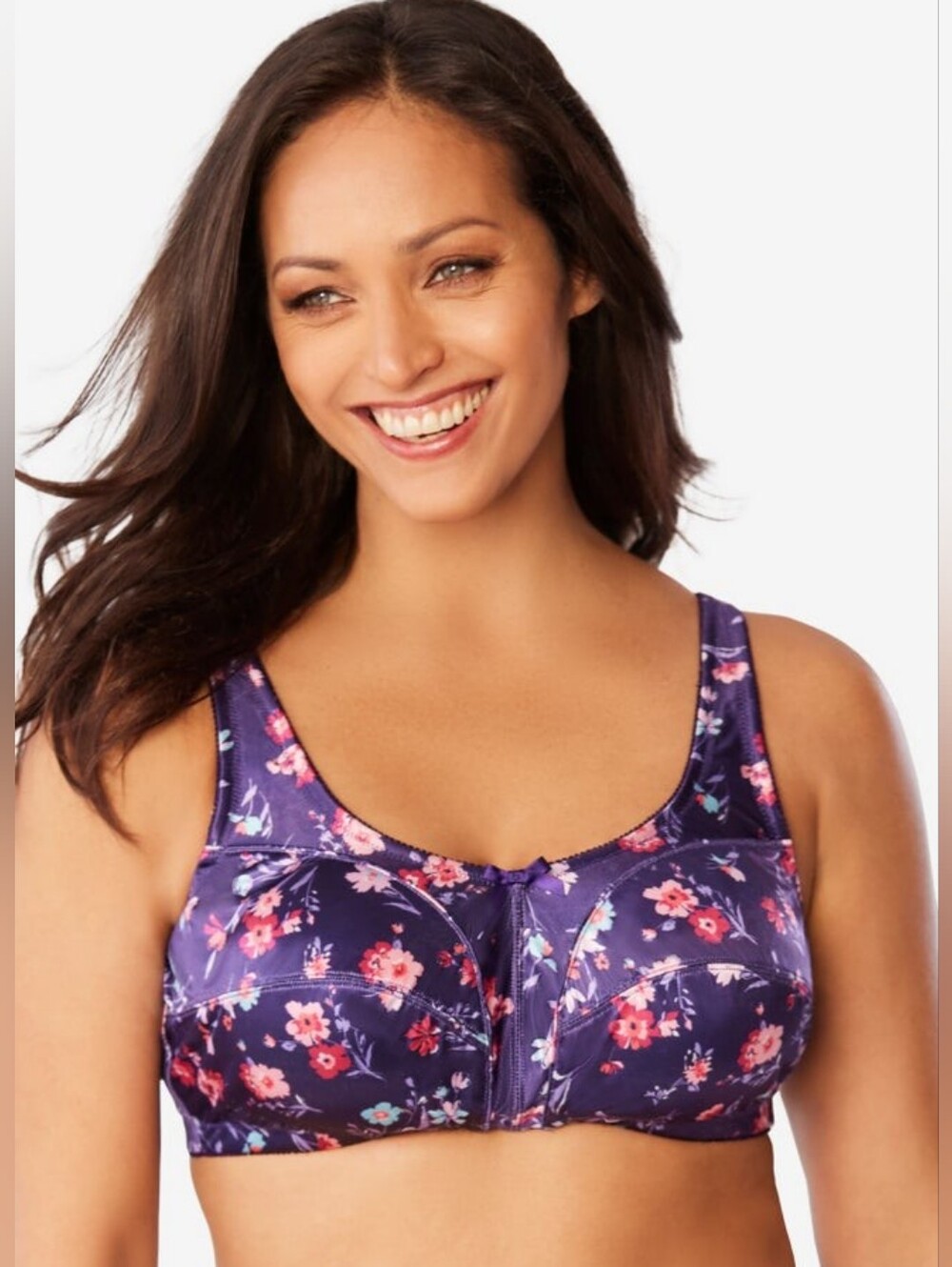 NWT Violet Floral Satin Wireless Comfort Bra Plus Size 40G Comfort Choice